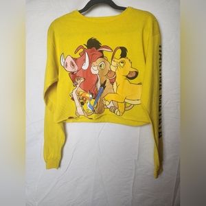Disney The Lion King Womens Medium M Cropped Yellow Graphic Top Long Sleeve